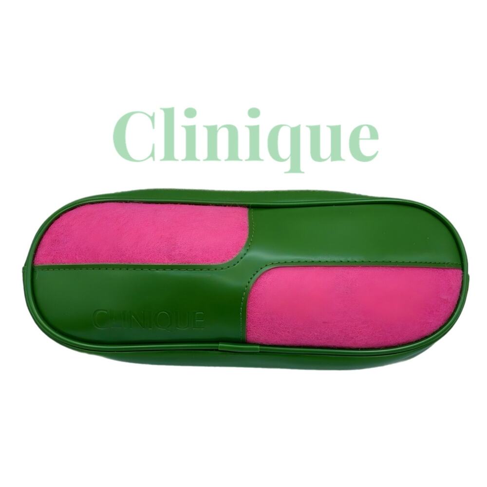 Clinique VINTAGE Makeup Cosmetic Retro Travel Case Bag - Green & Pink